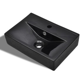 Lavabo rectangular de cerámica hueco de grifo/desagüe negro de vidaXL, Lavabos - Ref: Foro24-141933, Precio: 70,56 €, Descuen...