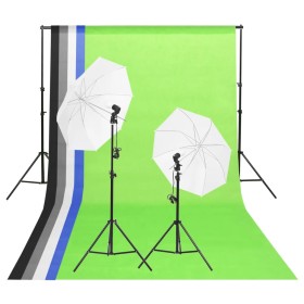 Fotostudio-Beleuchtungsset mit Hintergründen und Regenschirmen von vidaXL, Blitze und Studiobeleuchtung - Ref: Foro24-190236,...