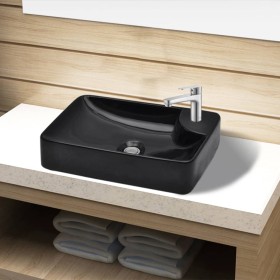 Lavabo de cerámica con agujero para grifo negro de vidaXL, Lavabos - Ref: Foro24-141935, Precio: 60,66 €, Descuento: %