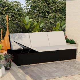 Tumbona convertible con cojín de ratán sintético negro de vidaXL, Camas para exteriores - Ref: Foro24-46242, Precio: 329,99 €...