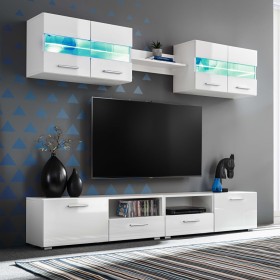 Mueble de salón de TV con luces LED blanco brillante 5 piezas de vidaXL, Muebles TV - Ref: Foro24-246027, Precio: 316,50 €, D...