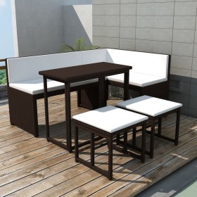 Juego de comedor de jardín 5 piezas ratán PE y acero marrón de vidaXL, Conjuntos de jardín - Ref: Foro24-42879, Precio: 258,9...