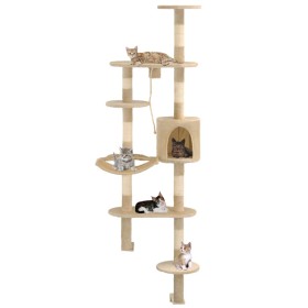 Rascador de gatos de pared con poste de sisal 194 cm beige de vidaXL, Mobiliario para gatos - Ref: Foro24-170588, Precio: 106...