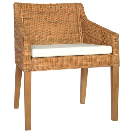 Silla de comedor con cojín ratán natural marrón claro de vidaXL, Sillas de comedor - Ref: Foro24-325492, Precio: 107,19 €, De...