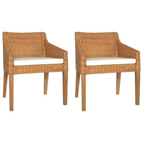 Esszimmerstühle mit Kissen 2 Stück hellbraunes Naturrattan von vidaXL, Essstühle - Ref: Foro24-325495, Preis: 205,41 €, Rabat...