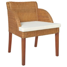 Silla de comedor con cojín ratán natural marrón claro de vidaXL, Sillas de comedor - Ref: Foro24-325486, Precio: 116,99 €, De...