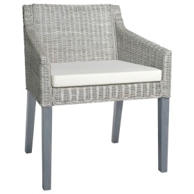 Silla de comedor con cojín ratán natural gris de vidaXL, Sillas de comedor - Ref: Foro24-325491, Precio: 111,99 €, Descuento: %