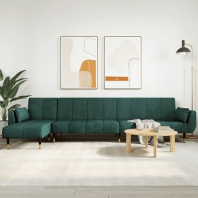 L-förmiges Schlafsofa aus dunkelgrünem Samt, 275 x 140 x 70 cm von vidaXL, Sofas - Ref: Foro24-3157208, Preis: 445,99 €, Raba...