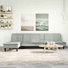 L-förmiges Schlafsofa aus hellgrauem Samt, 255 x 140 x 70 cm von vidaXL, Sofas - Ref: Foro24-3157260, Preis: 379,99 €, Rabatt: %