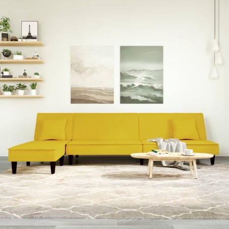 Yellow velvet L-shaped sofa bed 255x140x70 cm by vidaXL, Sofas - Ref: Foro24-3157255, Price: 344,43 €, Discount: %