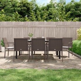 9-teiliges Garten-Essset mit Kissen aus synthetischem Rattan und Stahl von vidaXL, Gartensets - Ref: Foro24-3186966, Preis: 5...