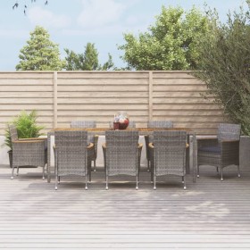 Garten-Essgruppe 9-teilig und graue synthetische Rattankissen von vidaXL, Gartensets - Ref: Foro24-3187370, Preis: 729,84 €, ...