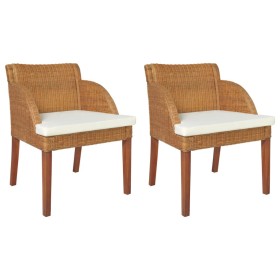 Dining chairs with cushions 2 pcs light brown natural rattan by vidaXL, dining chairs - Ref: Foro24-325489, Price: 217,99 €, ...