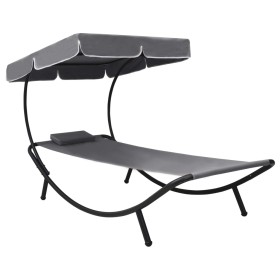 Outdoor lounge chair with canopy and gray pillow by vidaXL, Loungers - Ref: Foro24-48079, Price: 87,99 €, Discount: %