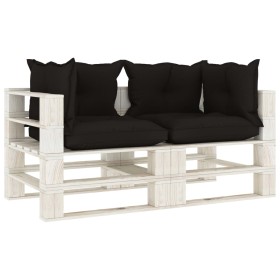 2-seater wooden garden pallet sofa with black cushions by vidaXL, Outdoor sofas - Ref: Foro24-3052352, Price: 218,31 €, Disco...