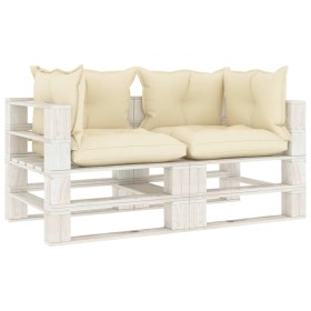 Garden 2-seater wooden pallet sofa with cream cushions by vidaXL, Outdoor sofas - Ref: Foro24-3052448, Price: 236,34 €, Disco...