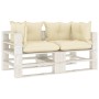 2-Sitzer-Palettensofa aus Gartenholz mit cremefarbenen Kissen von vidaXL, Outdoor-Sofas - Ref: Foro24-3052448, Preis: 236,34 ...