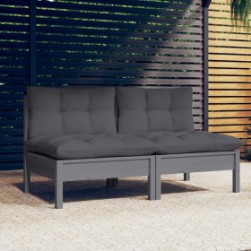 2-seater garden sofa with anthracite gray pine wood cushions by vidaXL, Outdoor sofas - Ref: Foro24-3095994, Price: 181,99 €,...