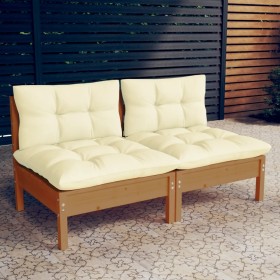 2-Sitzer-Gartensofa mit massiven Kissen aus cremefarbenem Kiefernholz von vidaXL, Outdoor-Sofas - Ref: Foro24-3095995, Preis:...