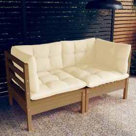 2-seater garden sofa with solid cream pine wood cushions by vidaXL, Outdoor sofas - Ref: Foro24-3096013, Price: 205,99 €, Dis...