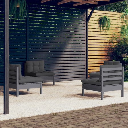 Garden furniture 4 pieces with anthracite pine wood cushions by vidaXL, Garden sets - Ref: Foro24-3096030, Price: 360,29 €, D...