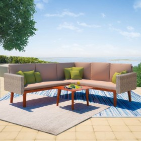 4-piece garden furniture set with grey PE rattan cushions by vidaXL, Garden sets - Ref: Foro24-43133, Price: 367,42 €, Discou...