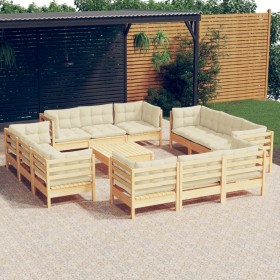 Garden furniture 13 pieces cream pine wood cushions by vidaXL, Garden sets - Ref: Foro24-3096070, Price: 983,52 €, Discount: %