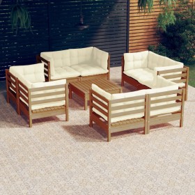 Garden furniture 9 pieces cream pine wood cushions by vidaXL, Garden sets - Ref: Foro24-3096067, Price: 916,99 €, Discount: %