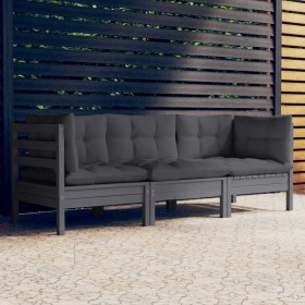 3-Sitzer-Gartensofa mit anthrazitgrauen Kissen aus Kiefernholz von vidaXL, Outdoor-Sofas - Ref: Foro24-3096102, Preis: 276,11...