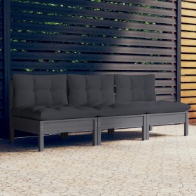 3-seater garden sofa with anthracite gray pine wood cushions by vidaXL, Outdoor sofas - Ref: Foro24-3096078, Price: 284,30 €,...