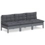 3-seater garden sofa with anthracite gray pine wood cushions by vidaXL, Outdoor sofas - Ref: Foro24-3096078, Price: 284,07 €,...