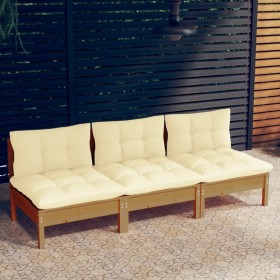 3-seater garden sofa with solid cream pine wood cushions by vidaXL, Outdoor sofas - Ref: Foro24-3096079, Price: 250,99 €, Dis...