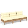 3-Sitzer-Gartensofa mit massiven Kissen aus cremefarbenem Kiefernholz von vidaXL, Outdoor-Sofas - Ref: Foro24-3096079, Preis:...