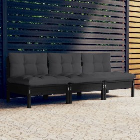 3-seater garden sofa with anthracite gray pine wood cushions by vidaXL, Outdoor sofas - Ref: Foro24-3096080, Price: 286,56 €,...