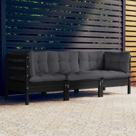 3-seater garden sofa with anthracite gray pine wood cushions by vidaXL, Outdoor sofas - Ref: Foro24-3096104, Price: 283,25 €,...