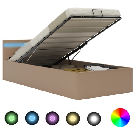 Cama canapé hidráulica LED cuero sintético capuchino 100x200 cm de vidaXL, Camas y somieres - Ref: Foro24-285559, Precio: 284...