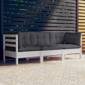 3-seater garden sofa with anthracite gray pine wood cushions by vidaXL, Outdoor sofas - Ref: Foro24-3096101, Price: 291,99 €,...