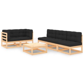 Garden furniture set 6 pieces and cushions solid pine wood by vidaXL, Garden sets - Ref: Foro24-3083756, Price: 458,42 €, Dis...