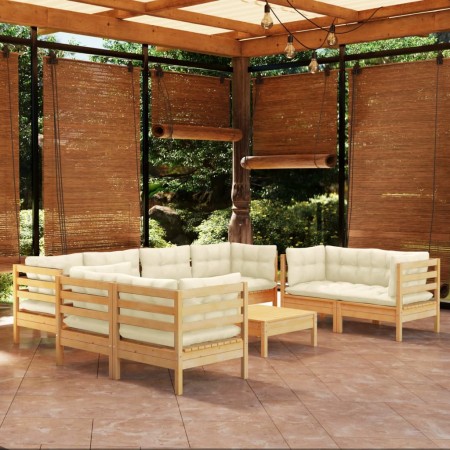 9-piece garden furniture set with solid pine wood cream cushions by vidaXL, Garden sets - Ref: Foro24-3096274, Price: 711,55 ...