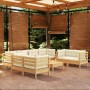 9-piece garden furniture set with solid pine wood cream cushions by vidaXL, Garden sets - Ref: Foro24-3096274, Price: 711,55 ...