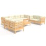 Muebles de jardín 9 pzas y cojines madera maciza de pino crema de vidaXL, Conjuntos de jardín - Ref: Foro24-3096274, Precio: ...