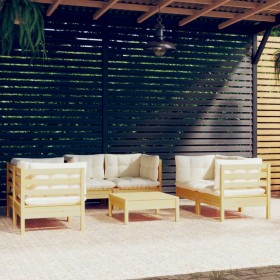 Garden furniture 7 pieces and cushions solid cream pine wood by vidaXL, Garden sets - Ref: Foro24-3096250, Price: 542,99 €, D...