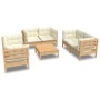 Muebles de jardín 7 pzas y cojines madera maciza de pino crema de vidaXL, Conjuntos de jardín - Ref: Foro24-3096250, Precio: ...