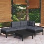 Muebles de jardín 5 pzas con cojines negro madera de pino de vidaXL, Conjuntos de jardín - Ref: Foro24-3096296, Precio: 432,2...