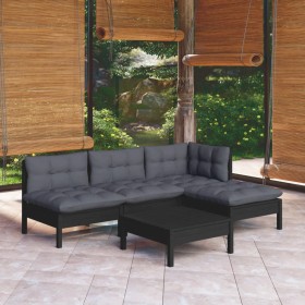 Muebles de jardín 5 pzas con cojines negro madera de pino de vidaXL, Conjuntos de jardín - Ref: Foro24-3096308, Precio: 480,9...