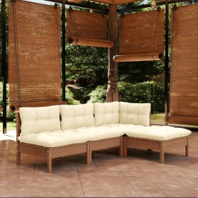 Muebles de jardín 4 pzas y cojines madera de pino marrón miel de vidaXL, Conjuntos de jardín - Ref: Foro24-3096301, Precio: 3...