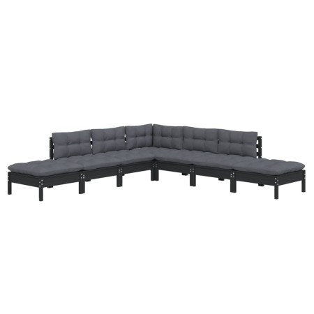 Garden furniture 7 pieces with black pine wood cushions by vidaXL, Garden sets - Ref: Foro24-3096326, Price: 654,94 €, Discou...