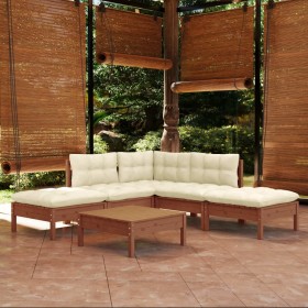 Garden furniture set 6 pieces with pine wood cushions in honey brown. by vidaXL, Garden sets - Ref: Foro24-3096319, Price: 48...