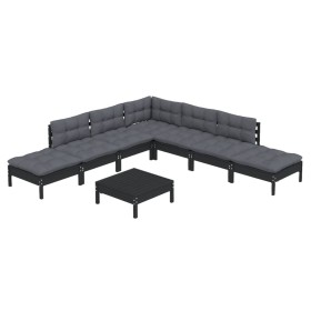 Garden furniture 8 pieces with black pine wood cushions by vidaXL, Garden sets - Ref: Foro24-3096332, Price: 720,33 €, Discou...