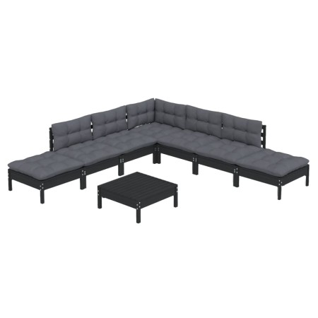 Muebles de jardín 8 pzas con cojines negro madera de pino de vidaXL, Conjuntos de jardín - Ref: Foro24-3096332, Precio: 720,3...